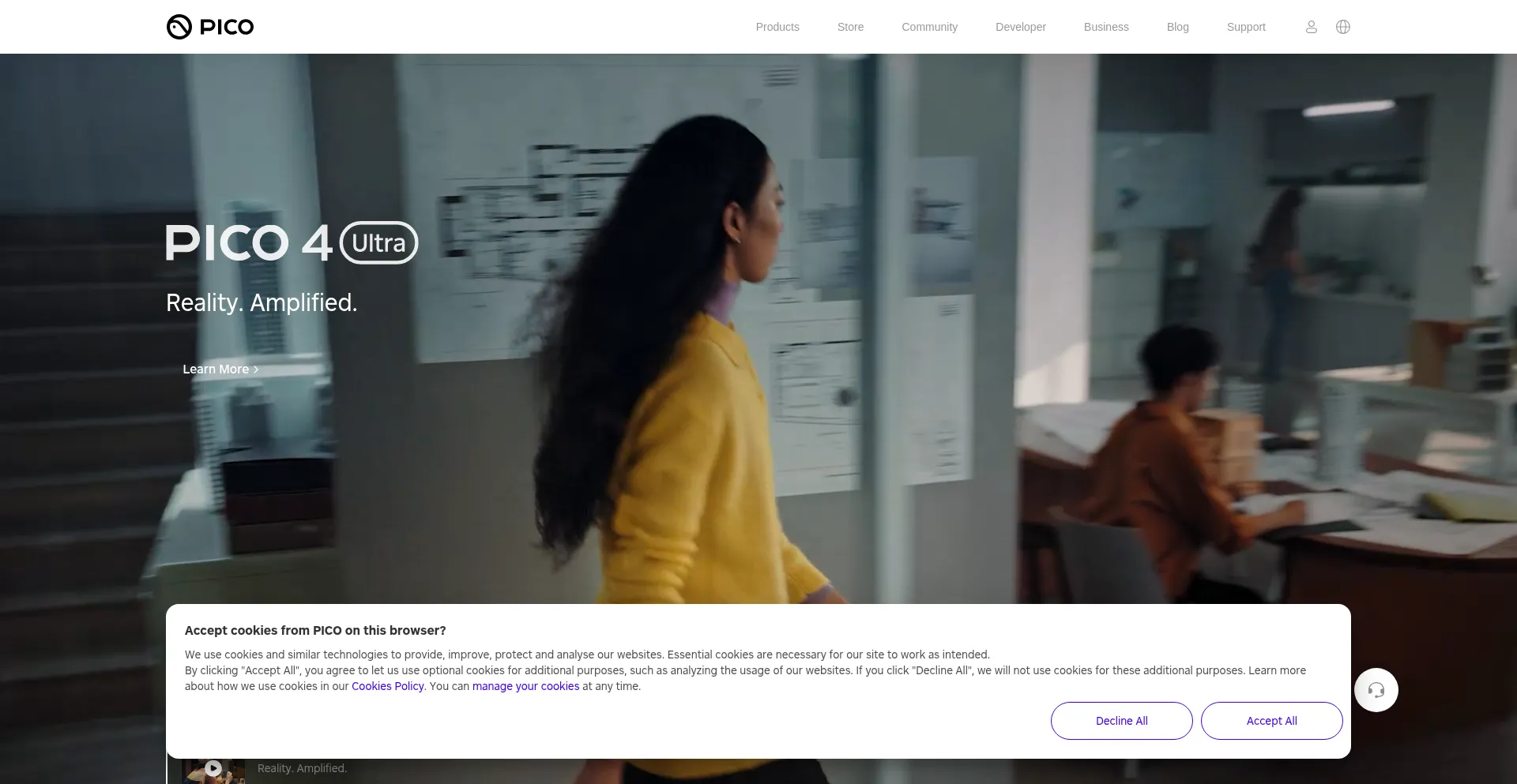 Website screenshot of Picoxr.com