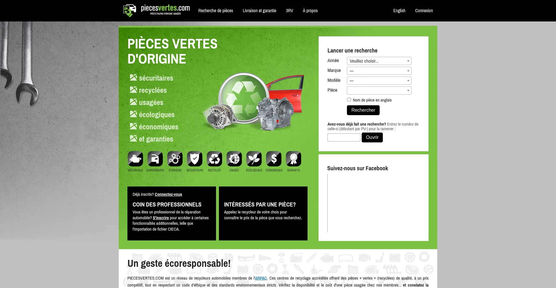 Website screenshot of Piecesvertes.com