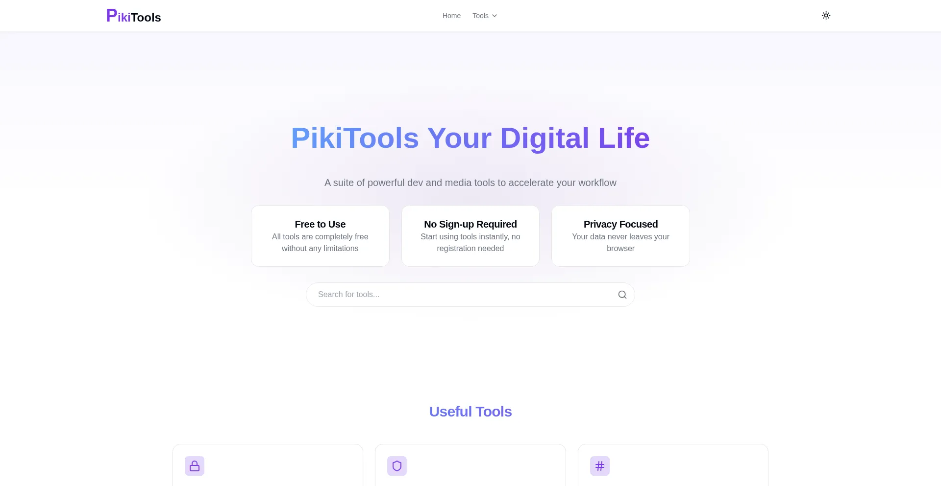 Website screenshot of Pikitools.com