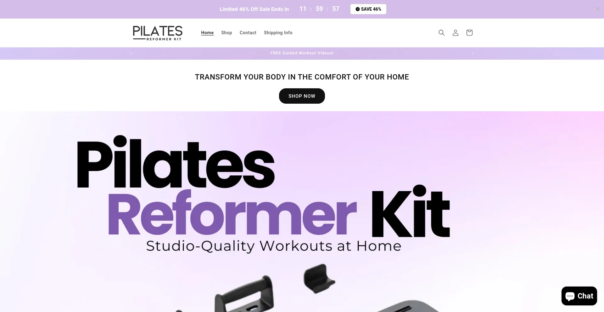Website screenshot of Pilatesreformerkit.com