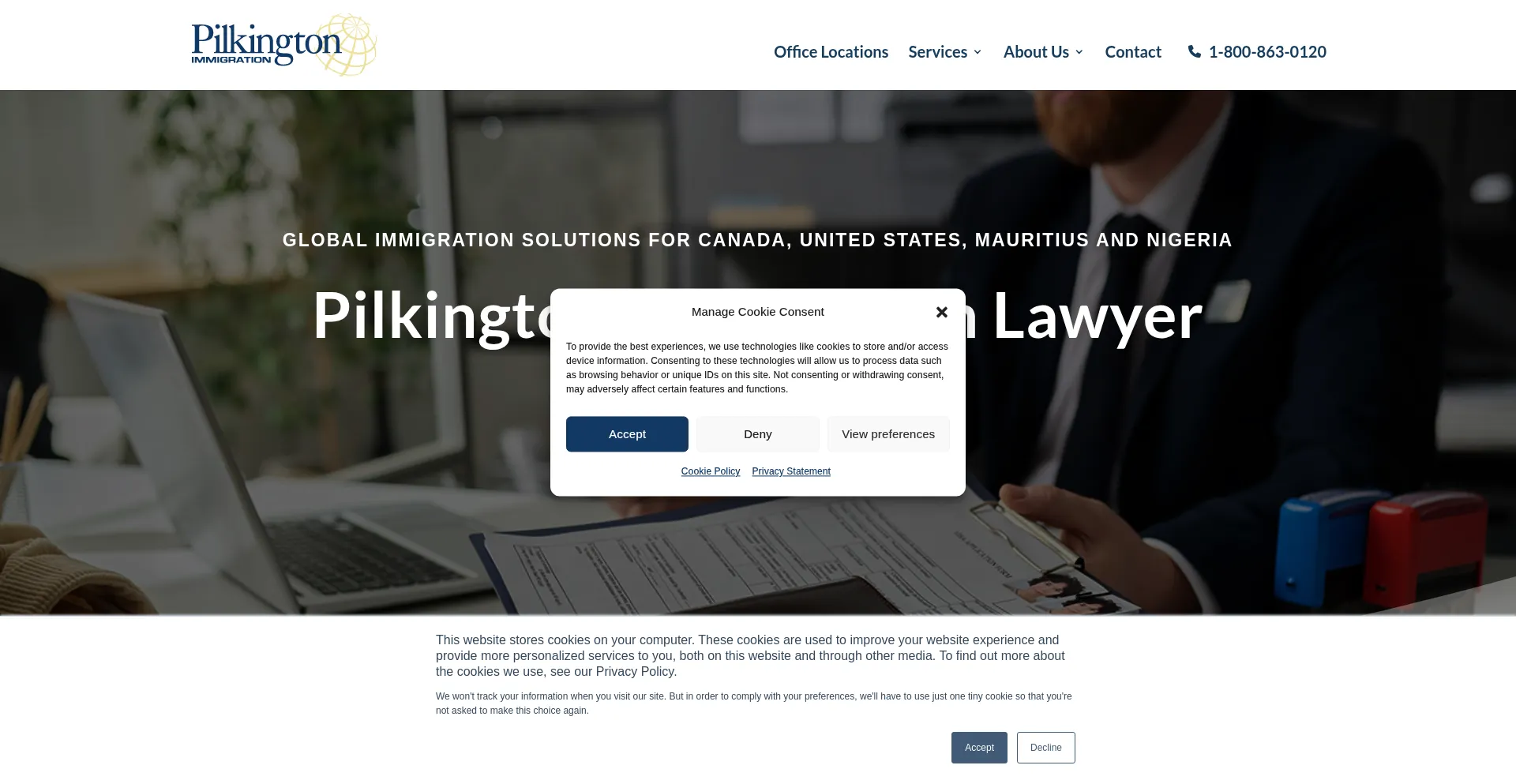 Website screenshot of Pilkingtonimmigration.com