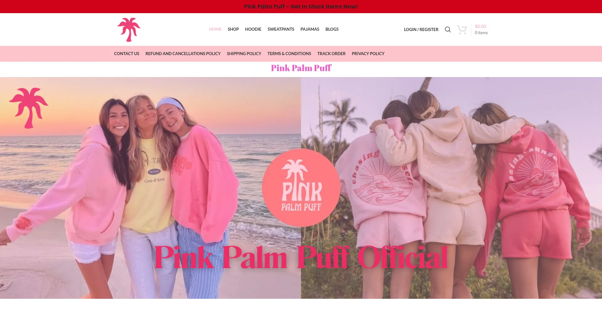 Website screenshot of Pinkpalmpuffofficial.com