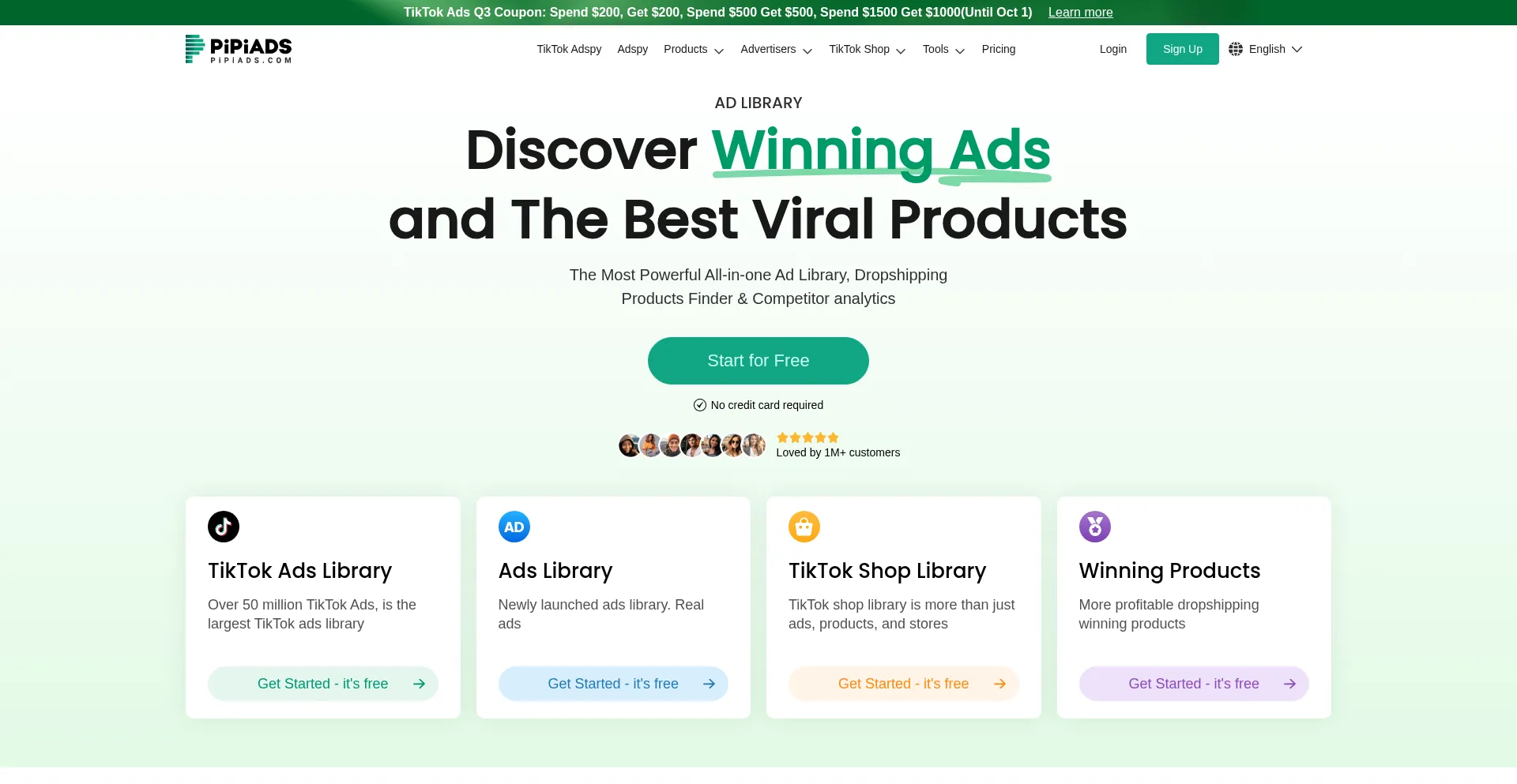 Website screenshot of Pipiads.com