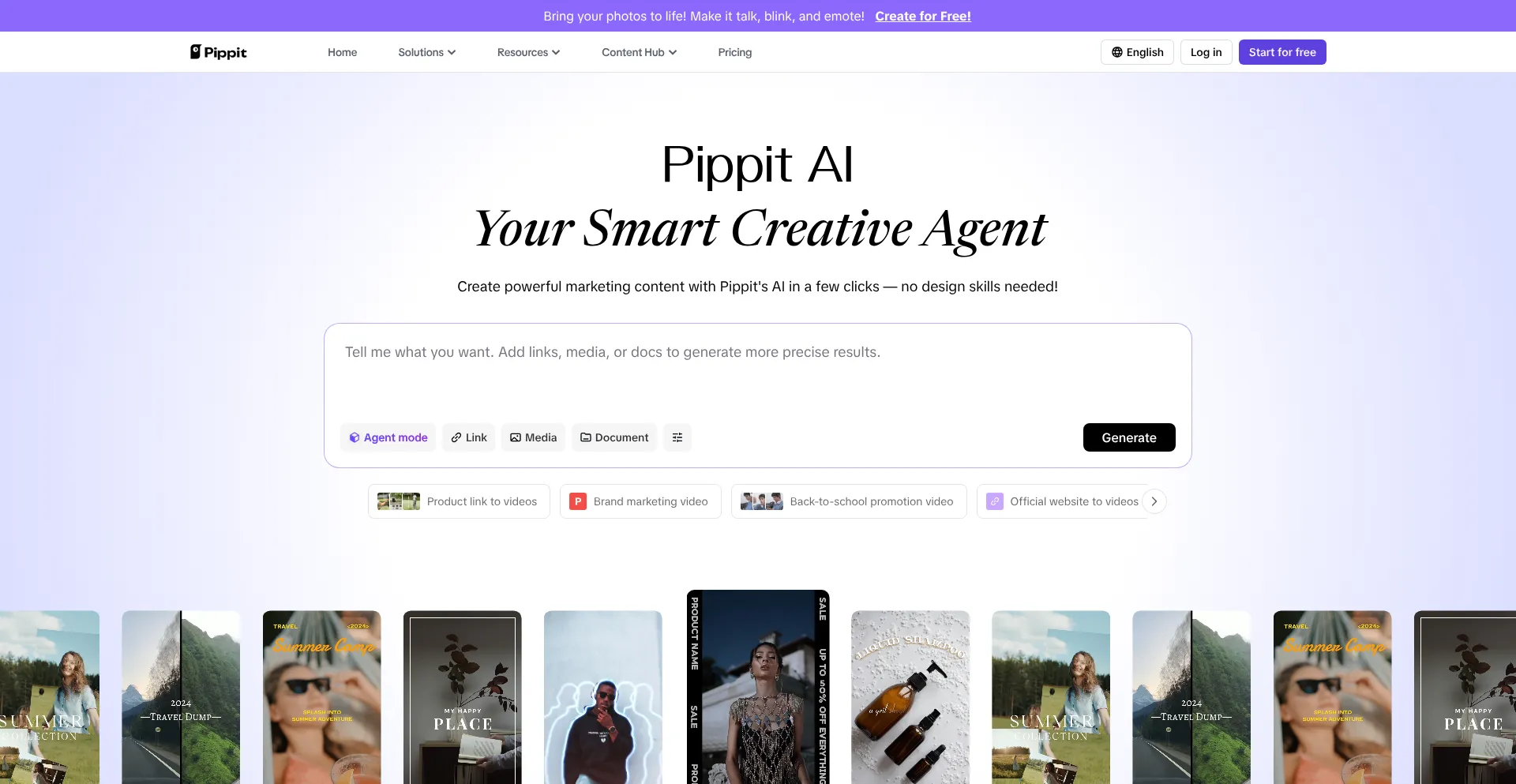 Website screenshot of Pippit.ai