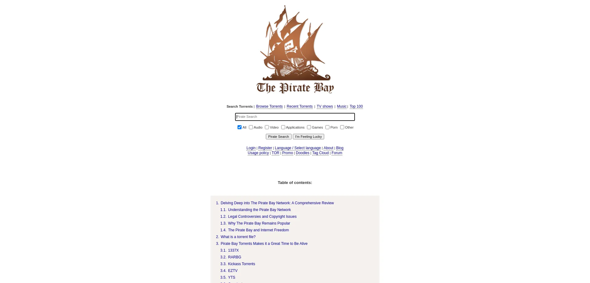 Website screenshot of Pirate-bay-proxy.org