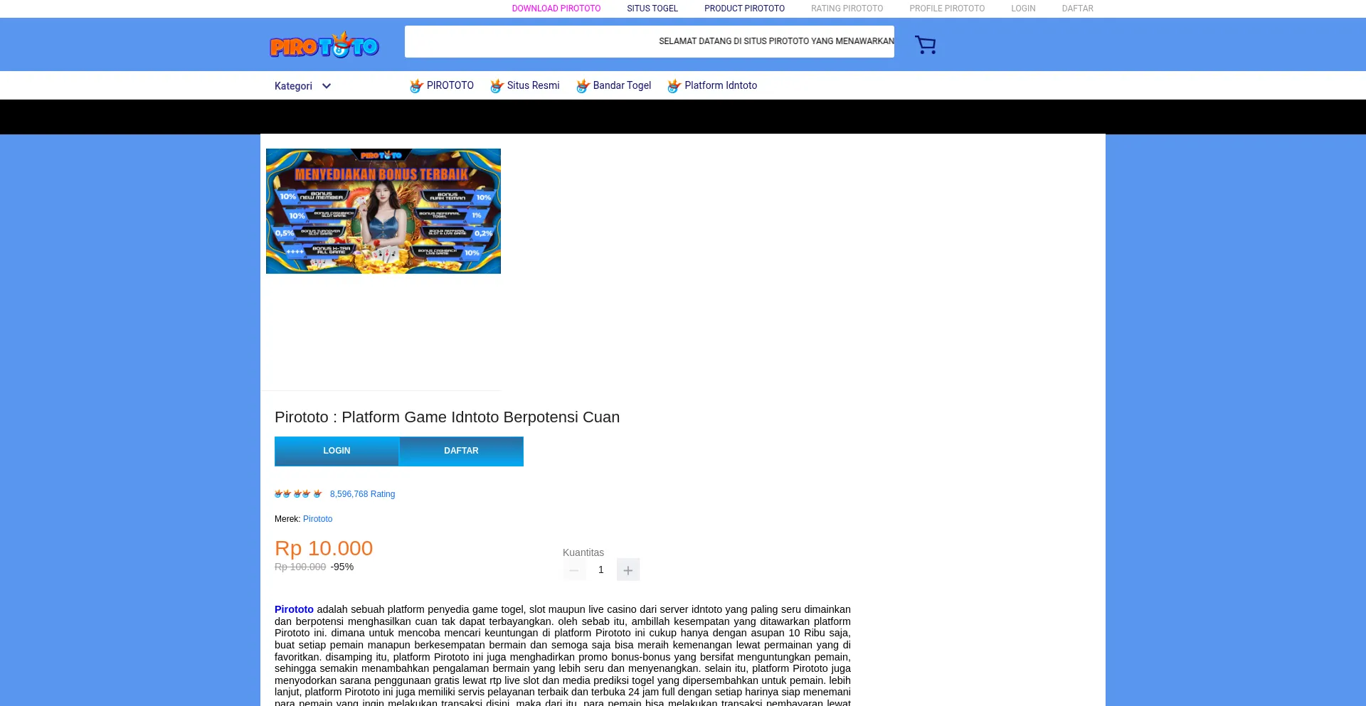 Website screenshot of Pirototo.id
