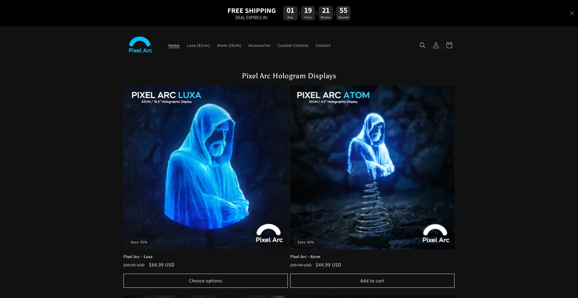 Website screenshot of Pixelarc.store