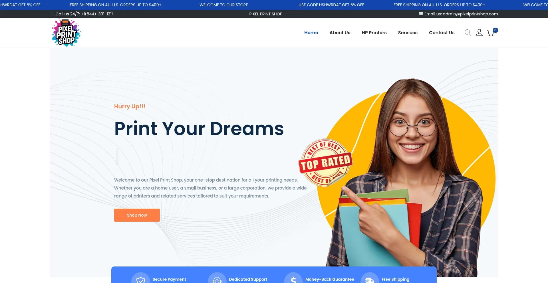 Website screenshot of Pixelprintshop.com