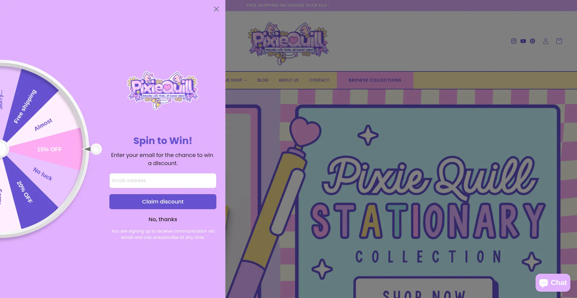 Website screenshot of Pixiequillshop.com