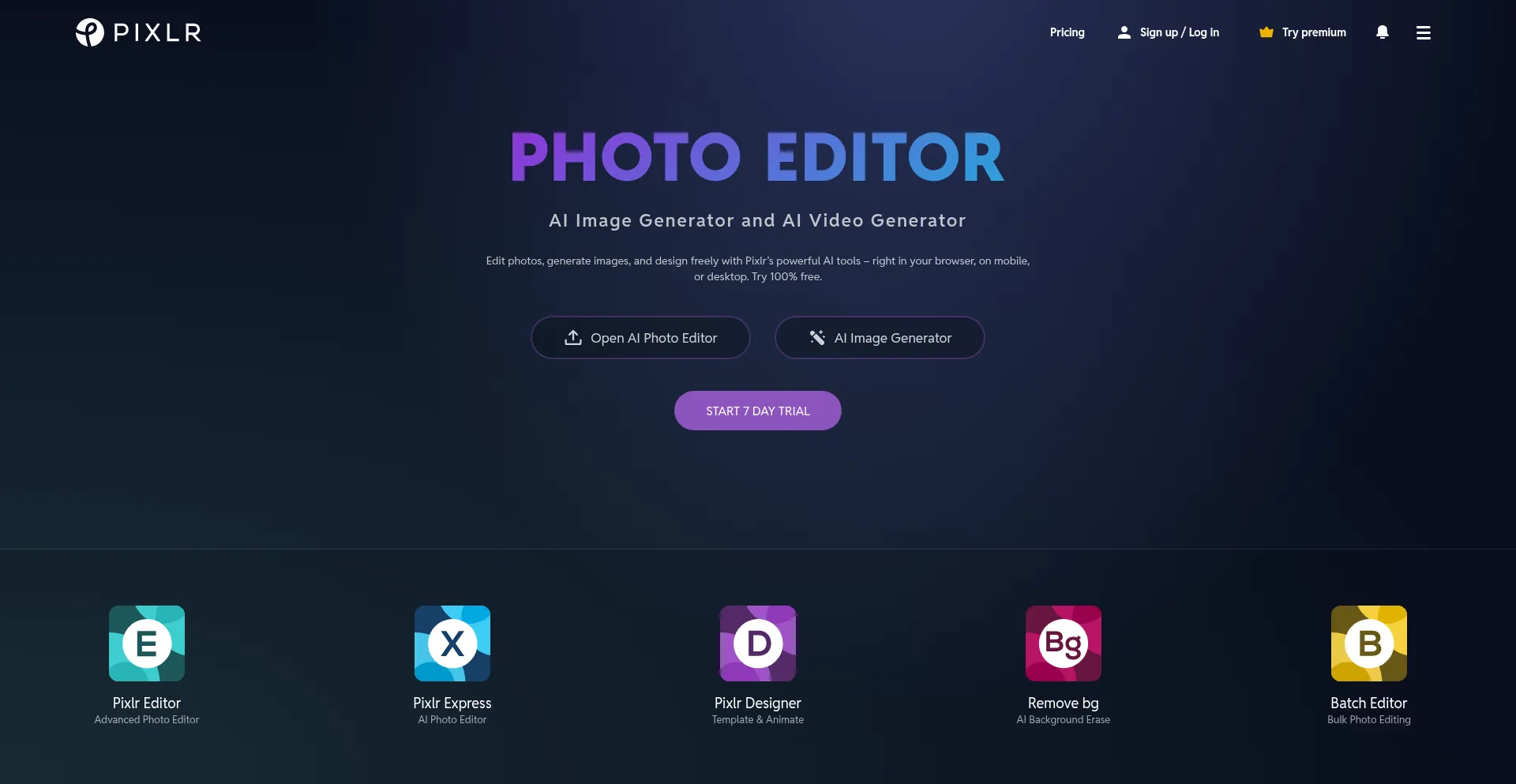 Website screenshot of Pixlr.com