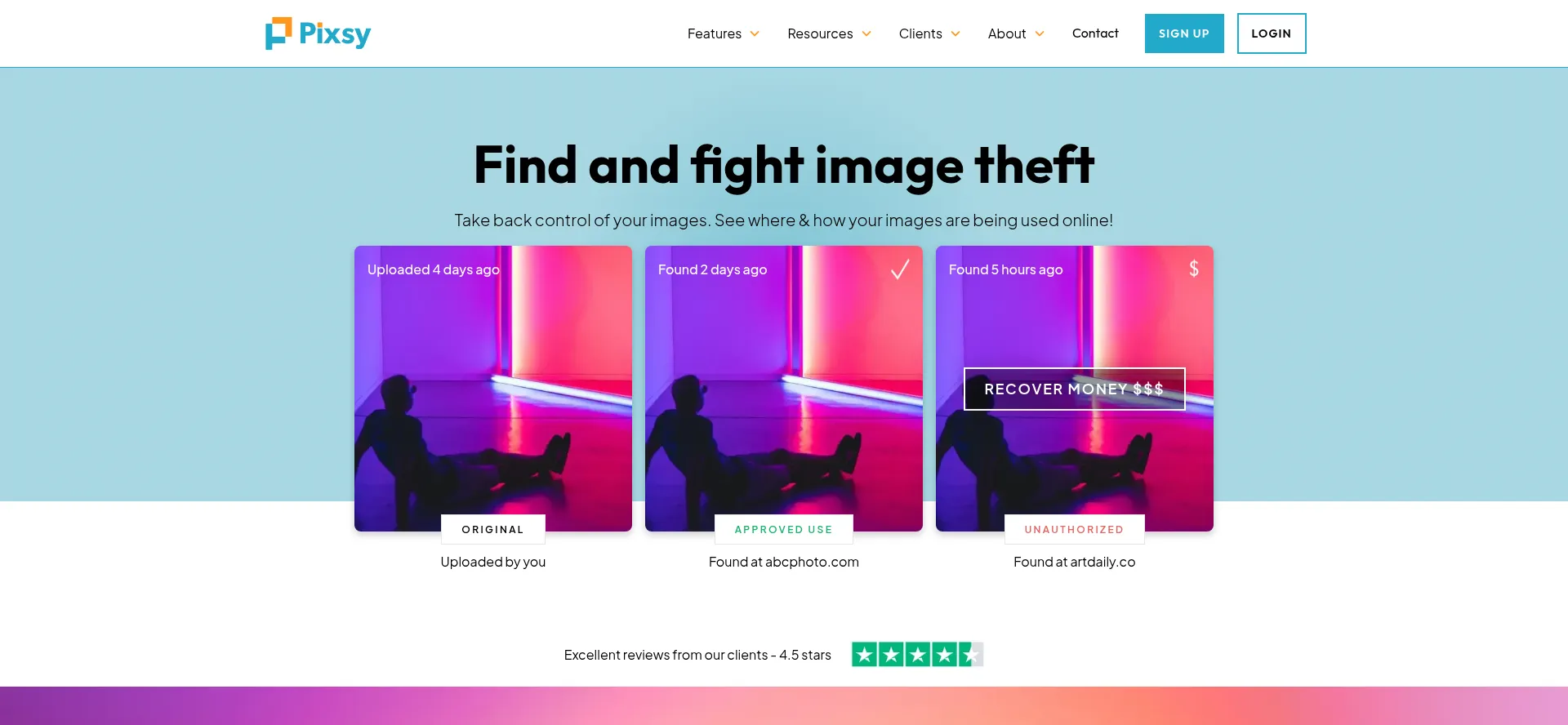 Website screenshot of Pixsy.com