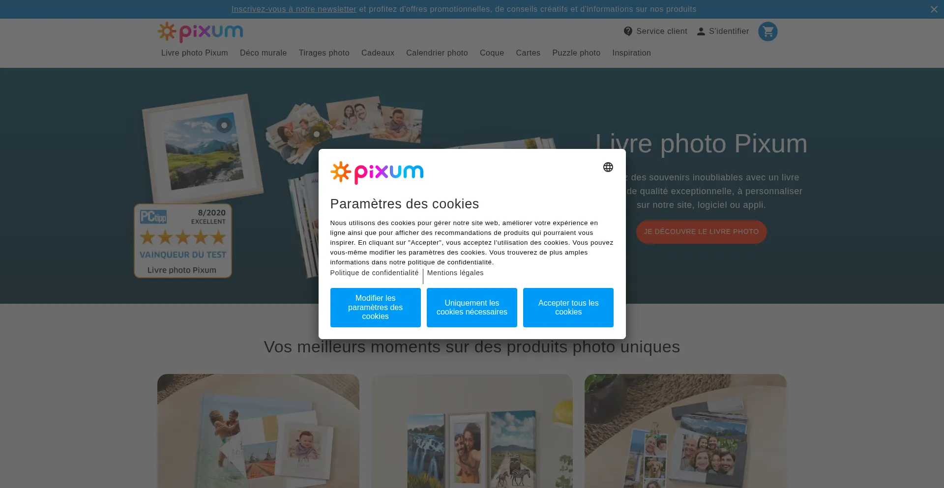 Website screenshot of Pixum.fr