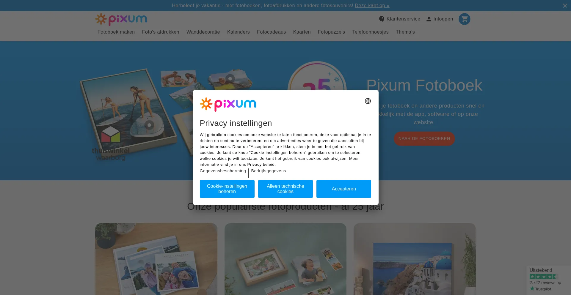 Website screenshot of Pixum.nl