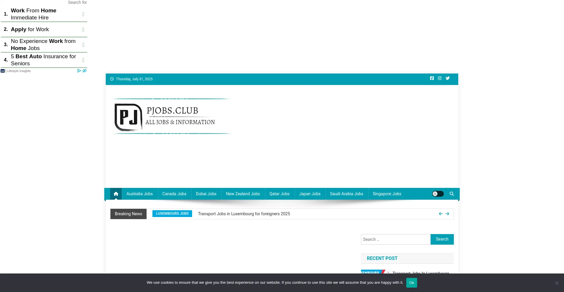 Website screenshot of Pjobs.club
