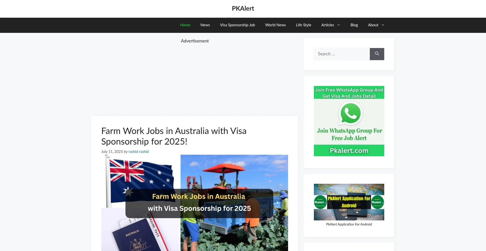 Website screenshot of Pkalert.com