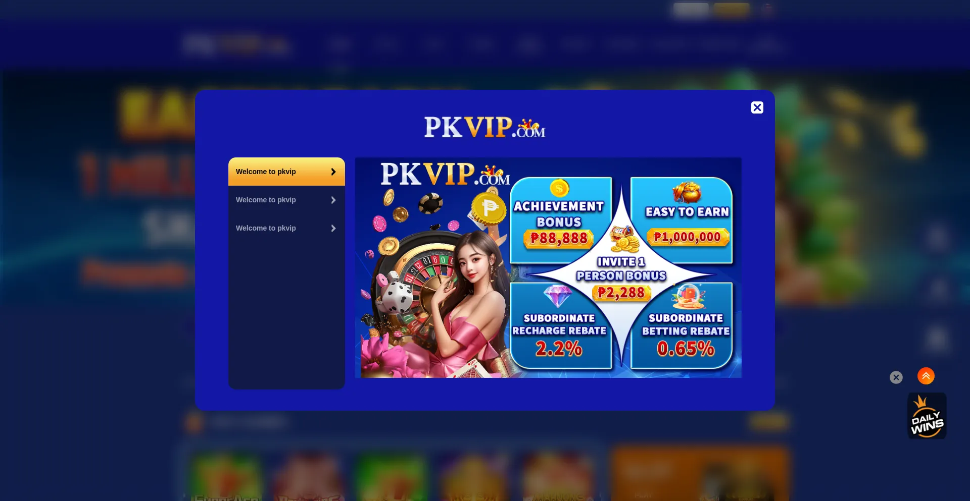 Website screenshot of Pkvip2.com