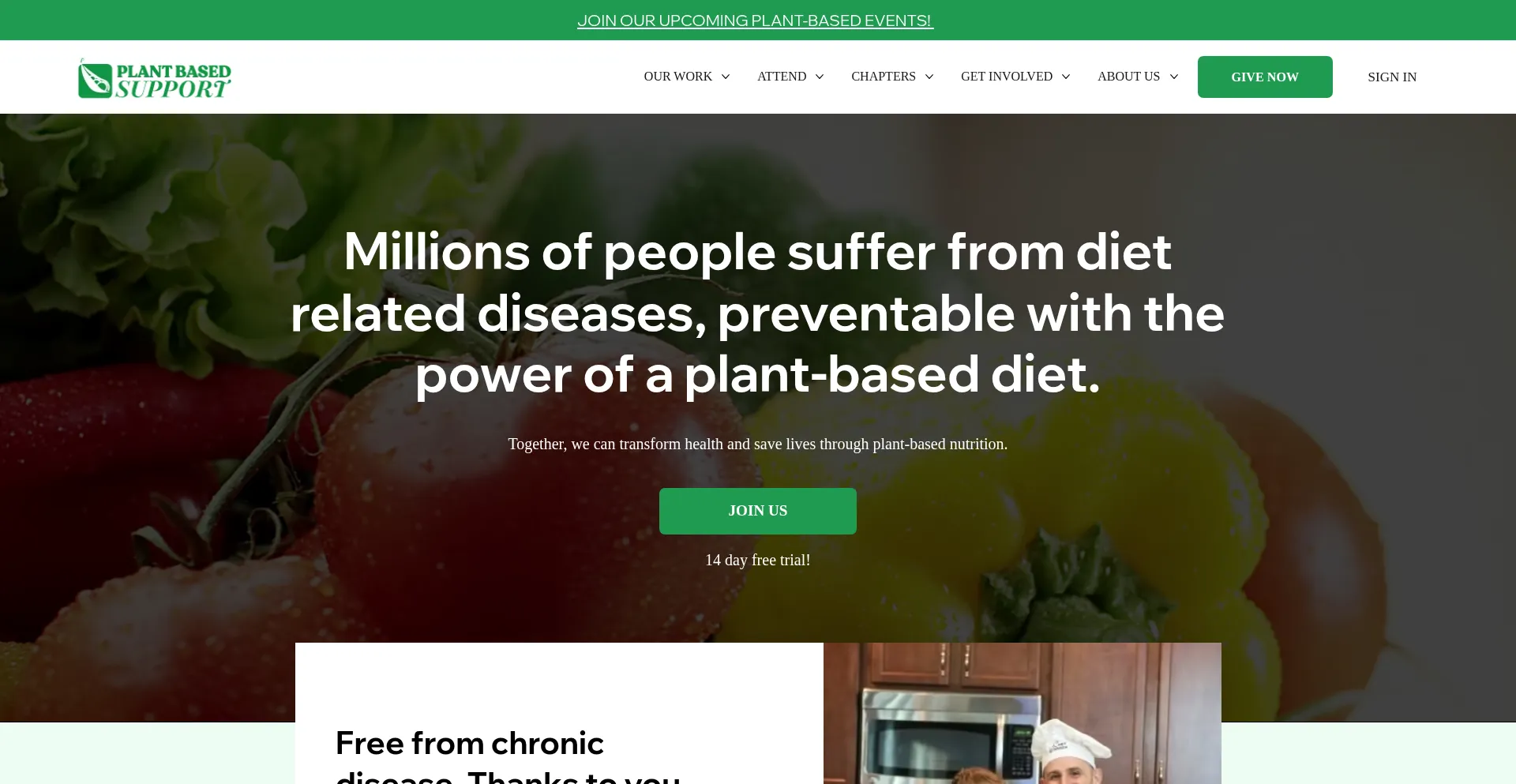 Website screenshot of Plantbasedsupport.org