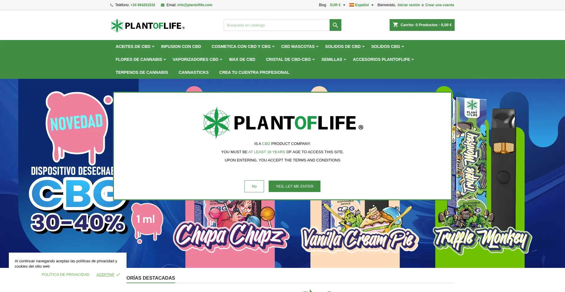 Website screenshot of Plantoflife.com