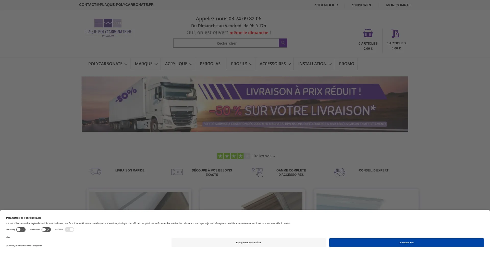 Website screenshot of Plaque-polycarbonate.fr