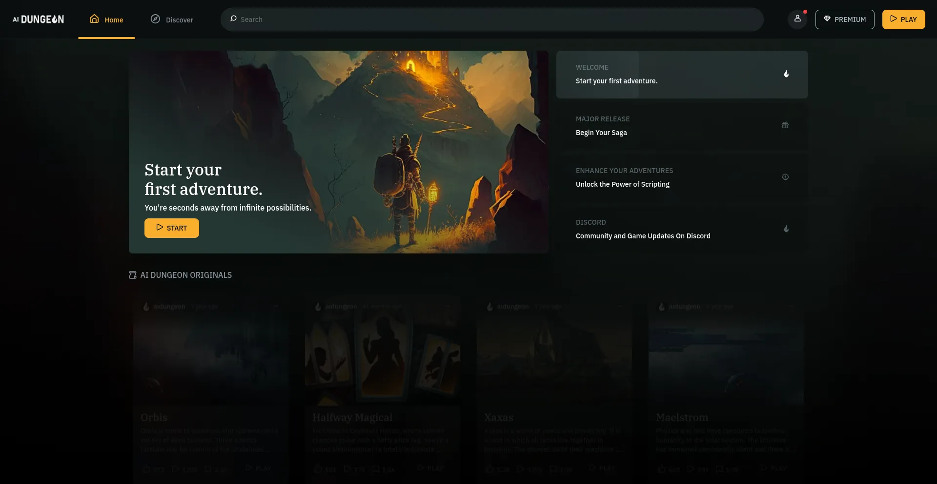 Website screenshot of Play.aidungeon.io