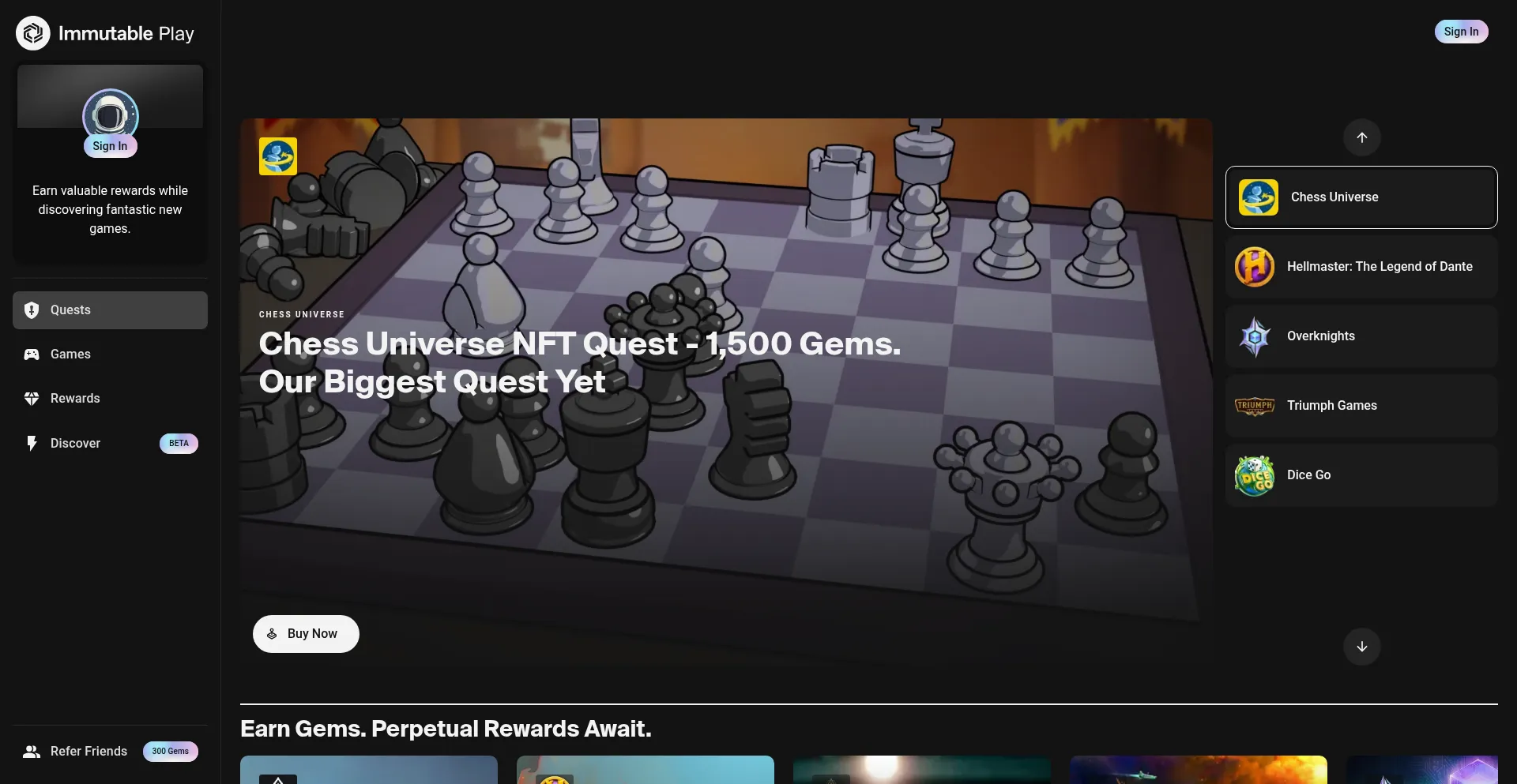 Website screenshot of Play.immutable.com