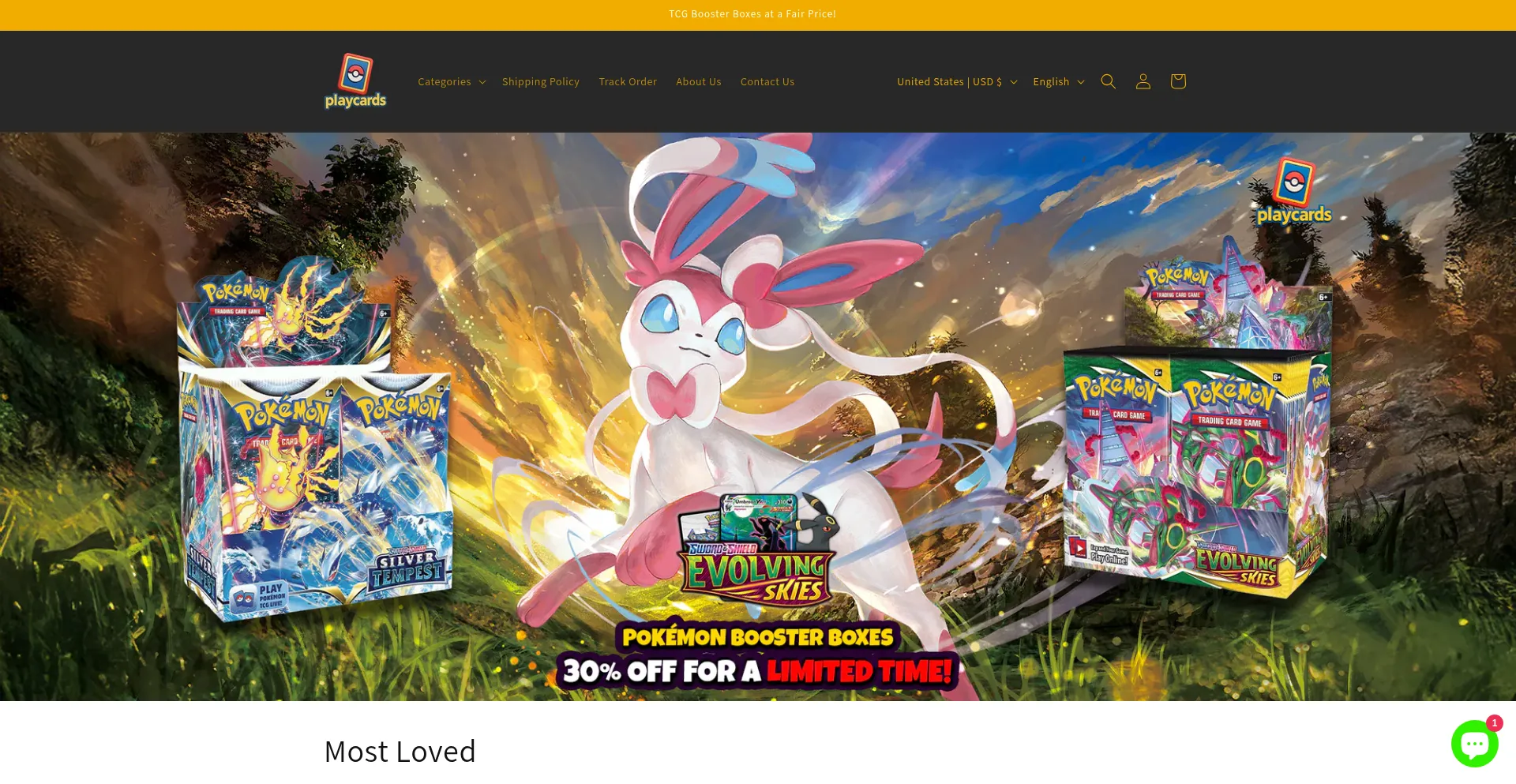 Website screenshot of Playcardstcg.com