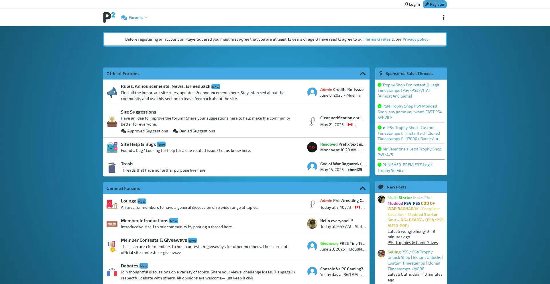 Website screenshot of Playersquared.com