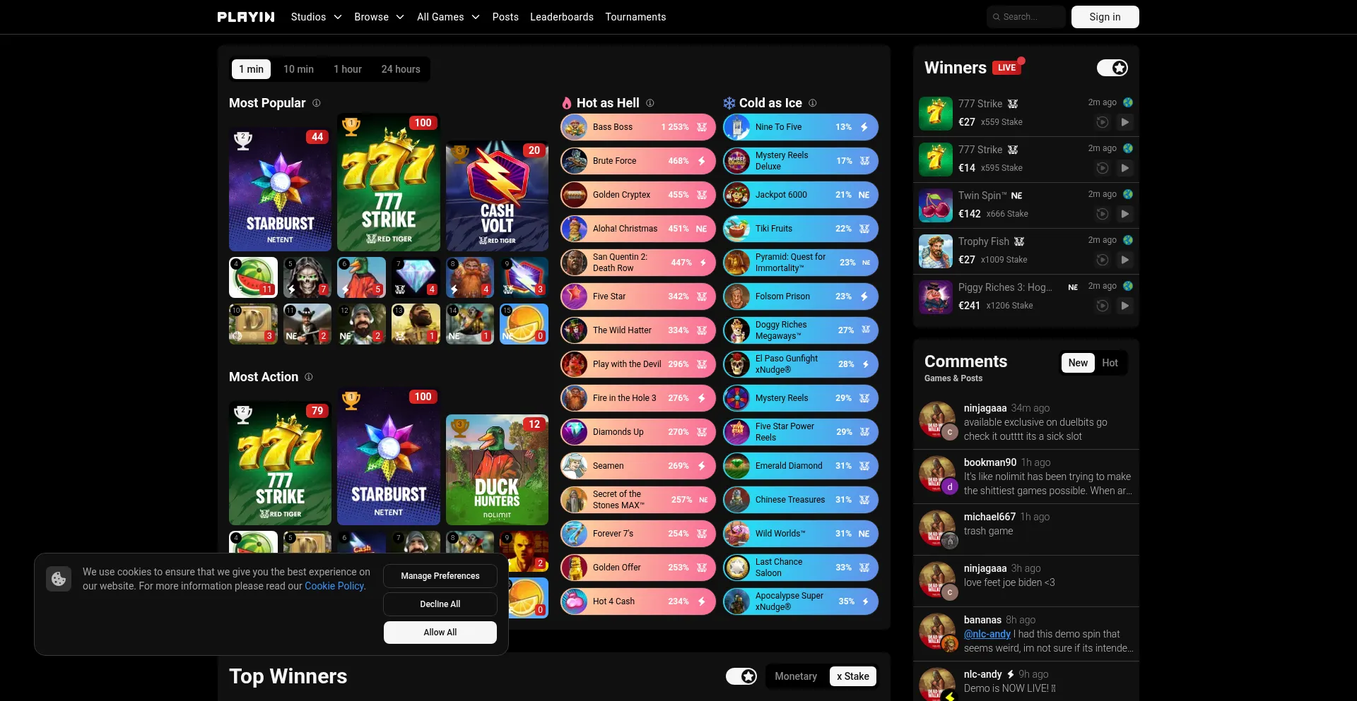 Website screenshot of Playin.com