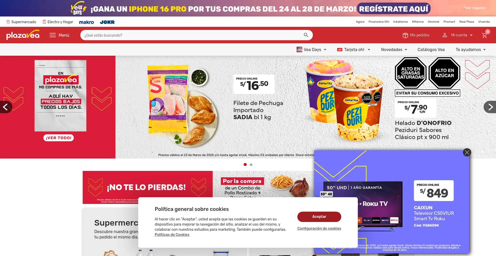 Website screenshot of Plazavea.com.pe