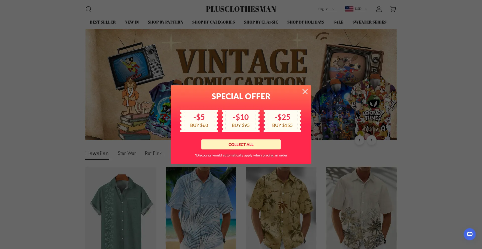 Website screenshot of Plusclothesman.com