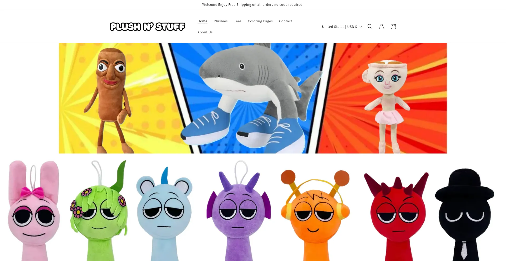 Website screenshot of Plushnstuffshop.com