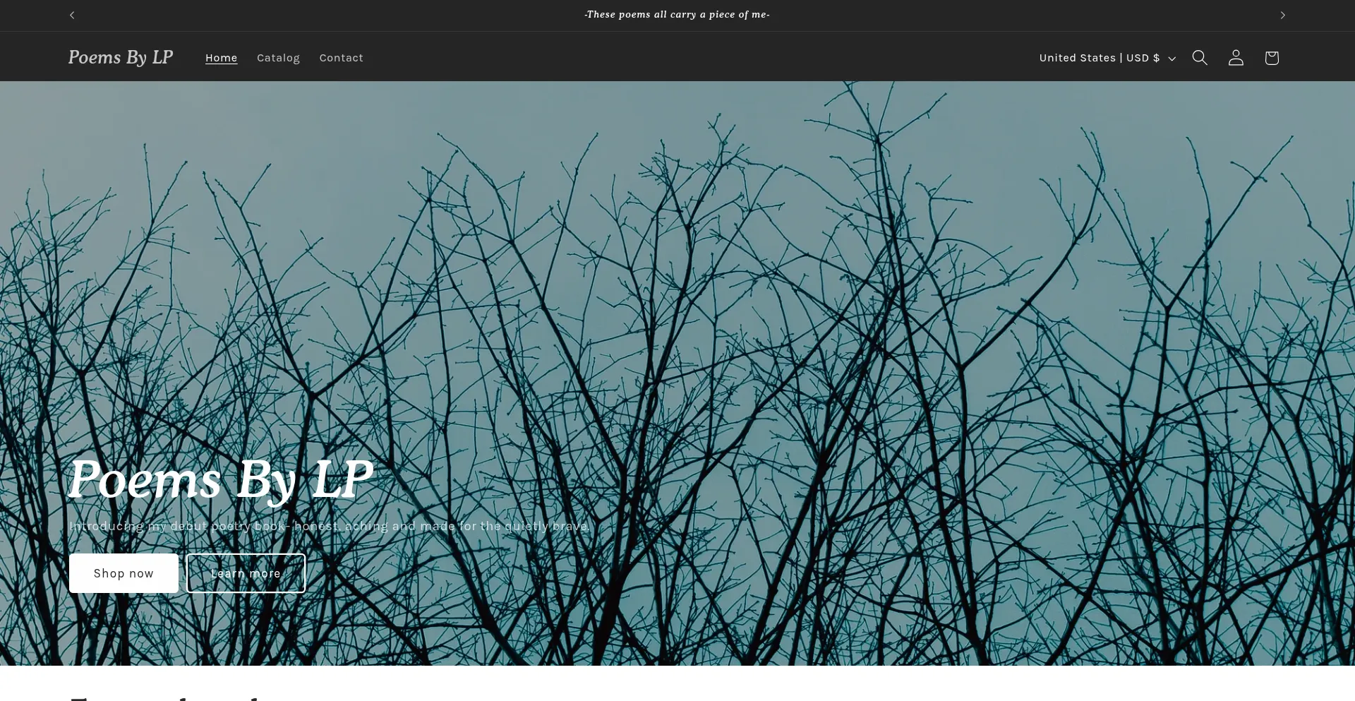 Website screenshot of Poemsbylp.myshopify.com