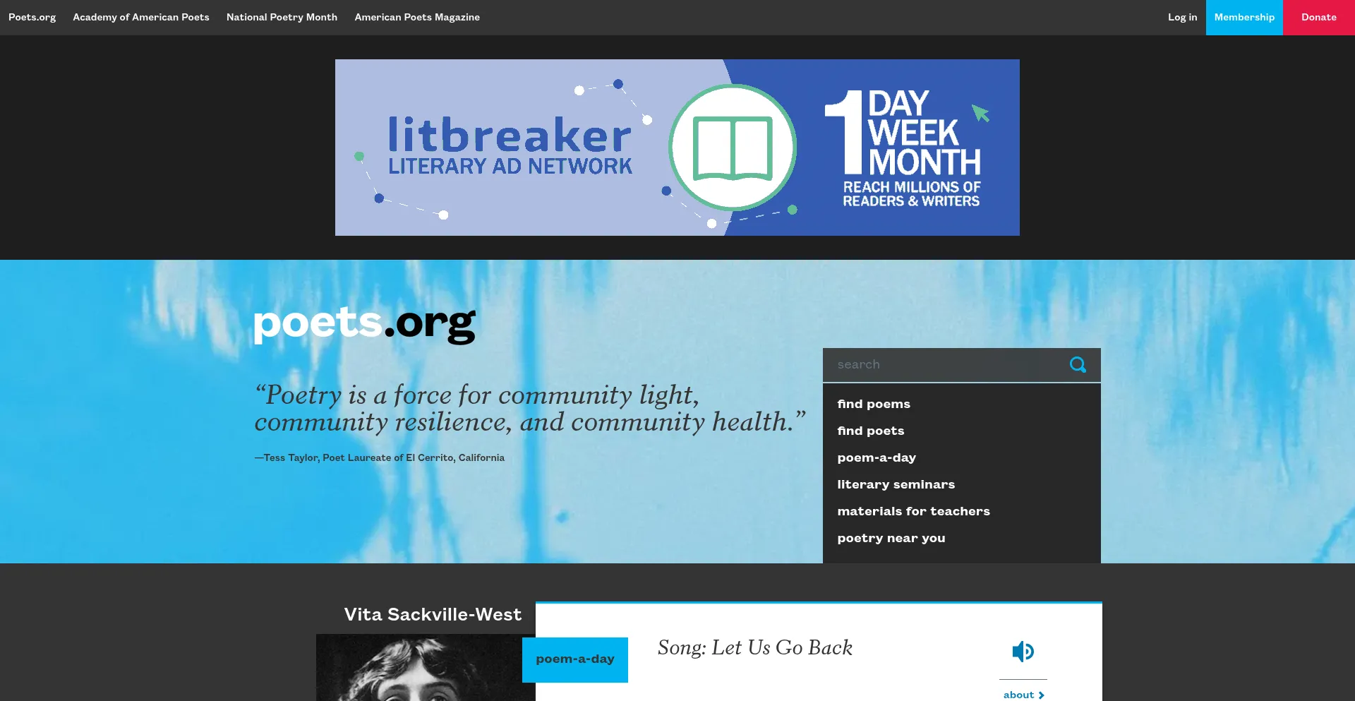 Website screenshot of Poets.org