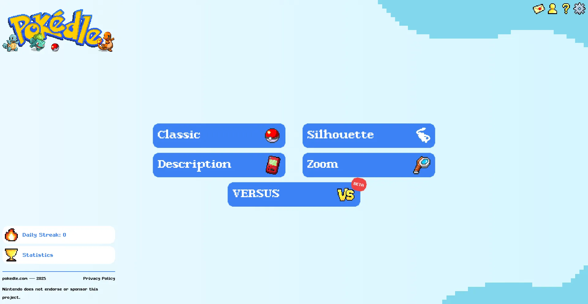 Website screenshot of Pokedle.com