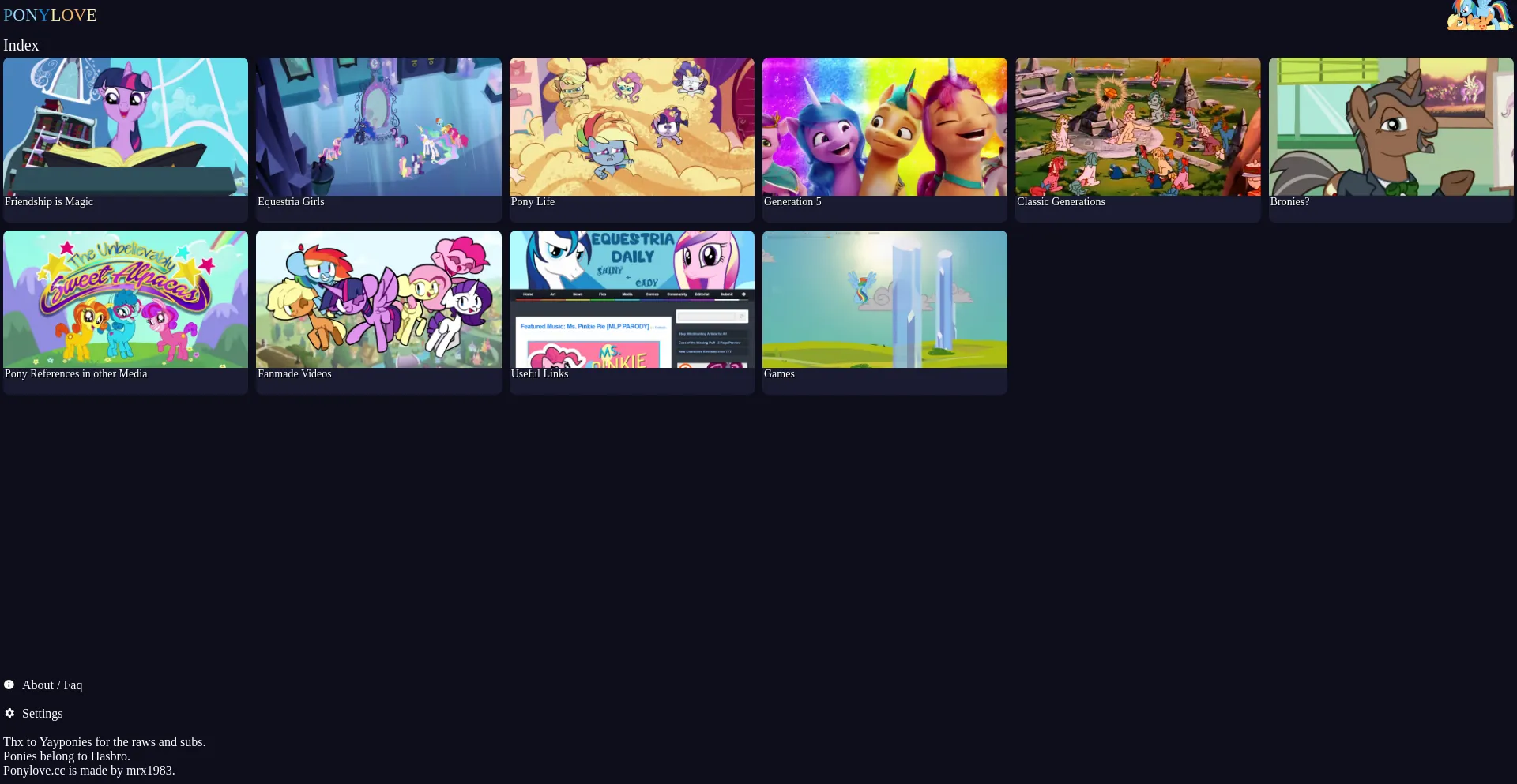 Website screenshot of Ponylove.cc