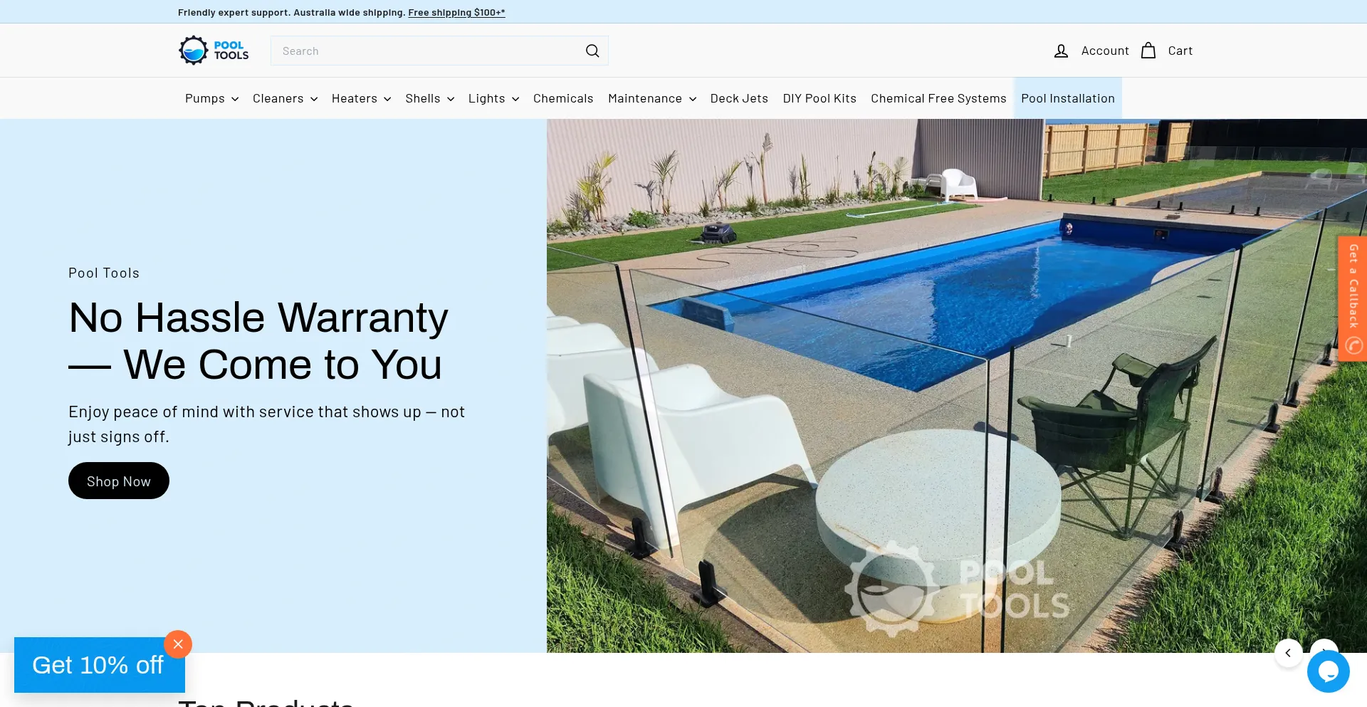 Website screenshot of Pooltools.au