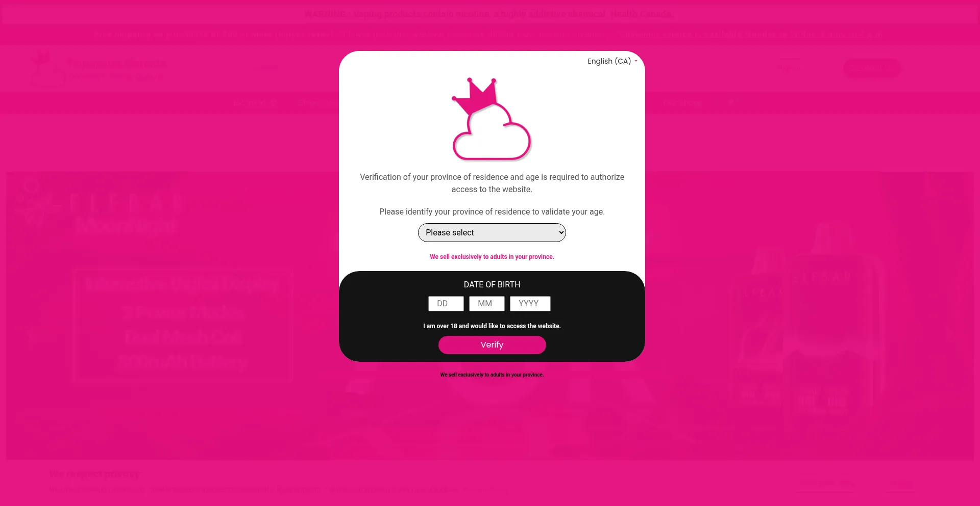 Website screenshot of Popavapecanada.ca