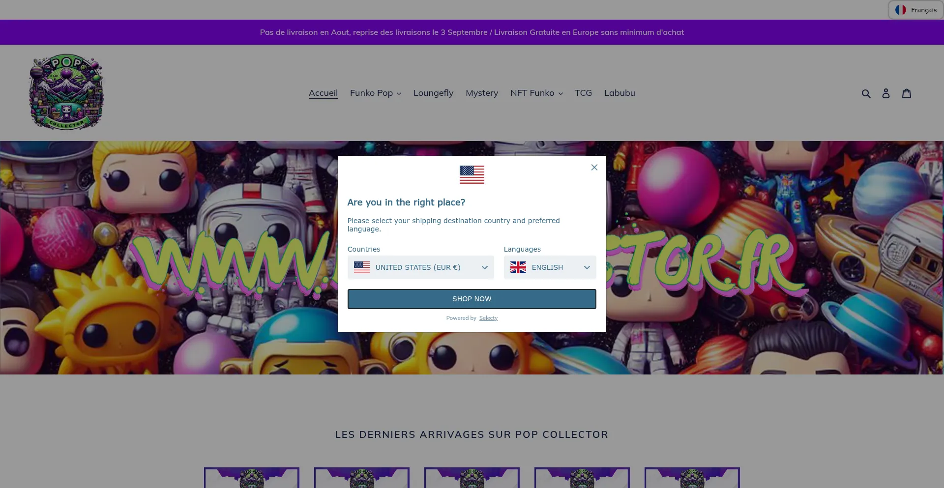 Website screenshot of Popcollector.fr