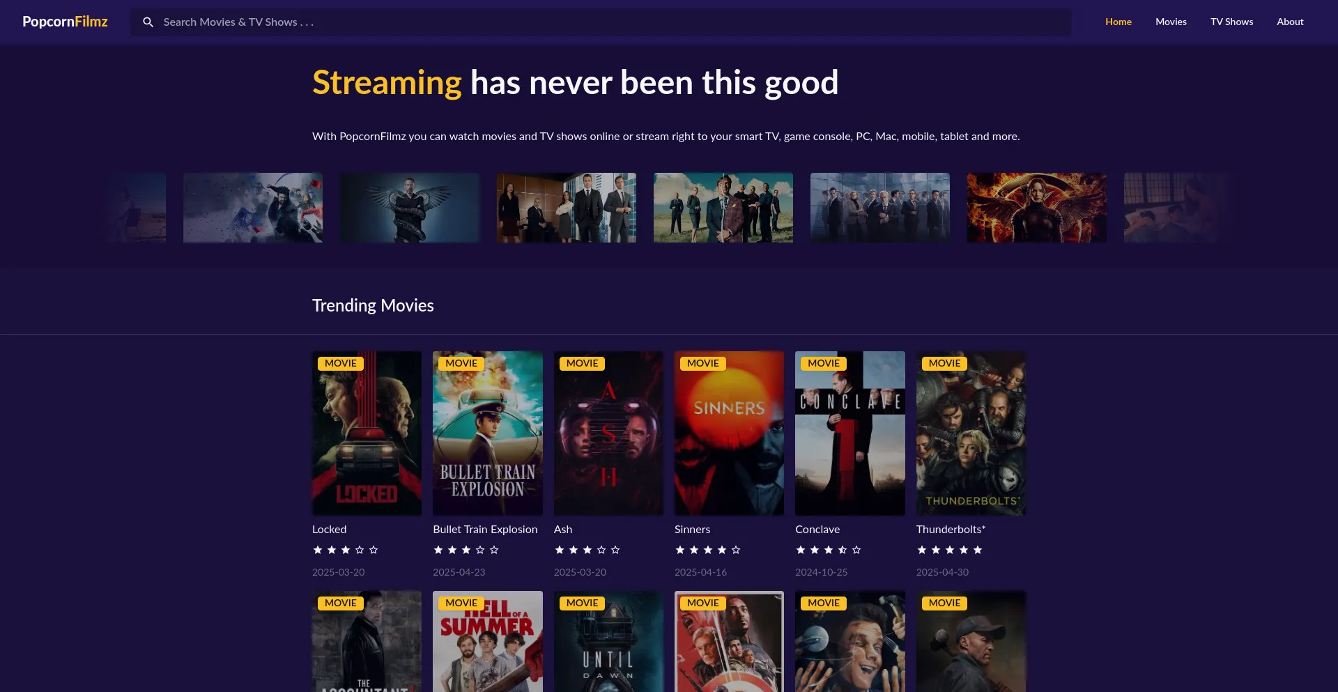 Website screenshot of Popcornfilmz.com