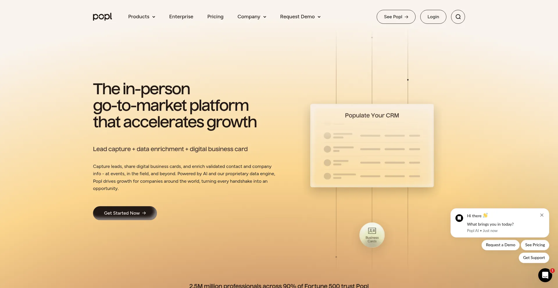 Website screenshot of Popl.co