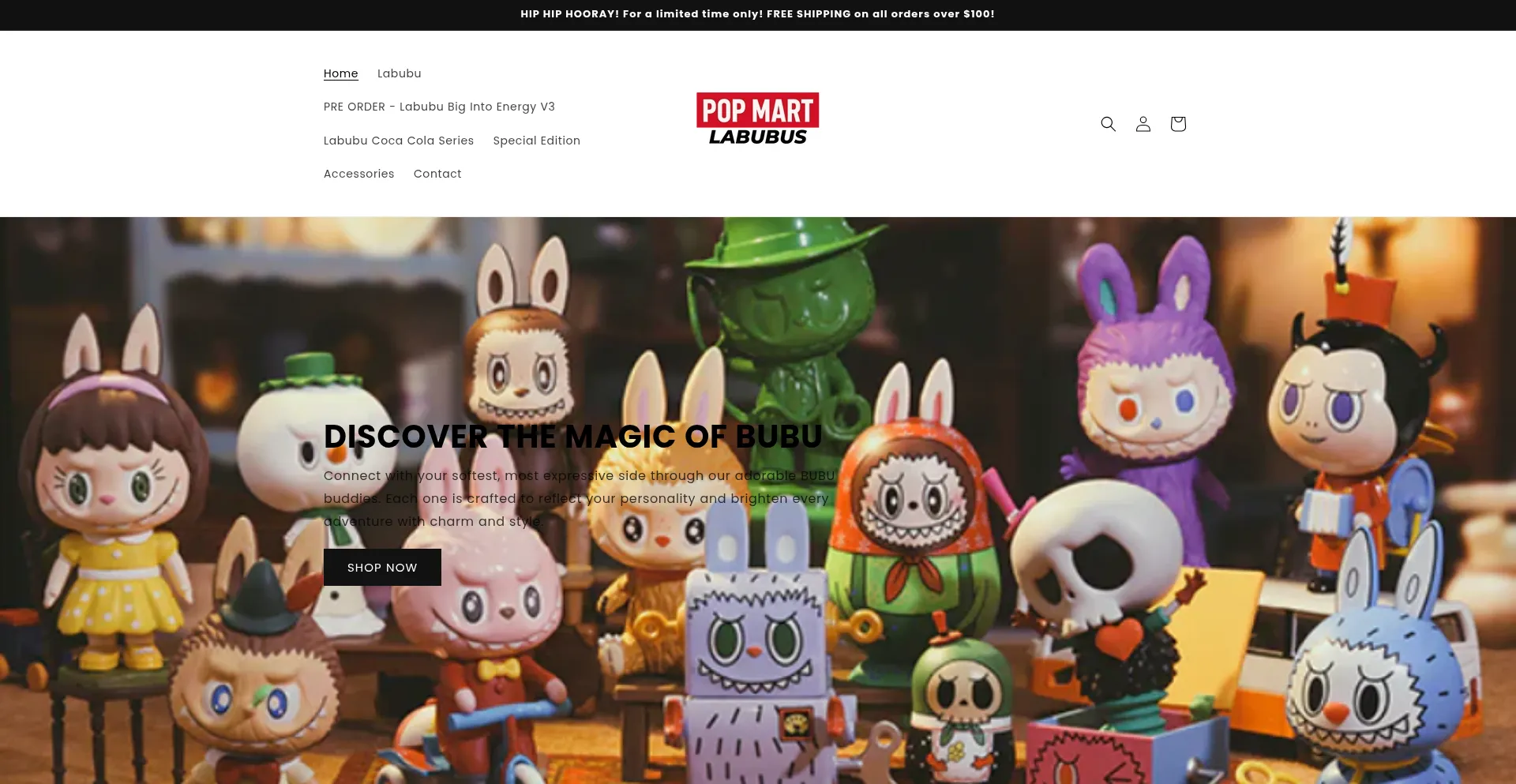 Website screenshot of Popmartlabubus.com