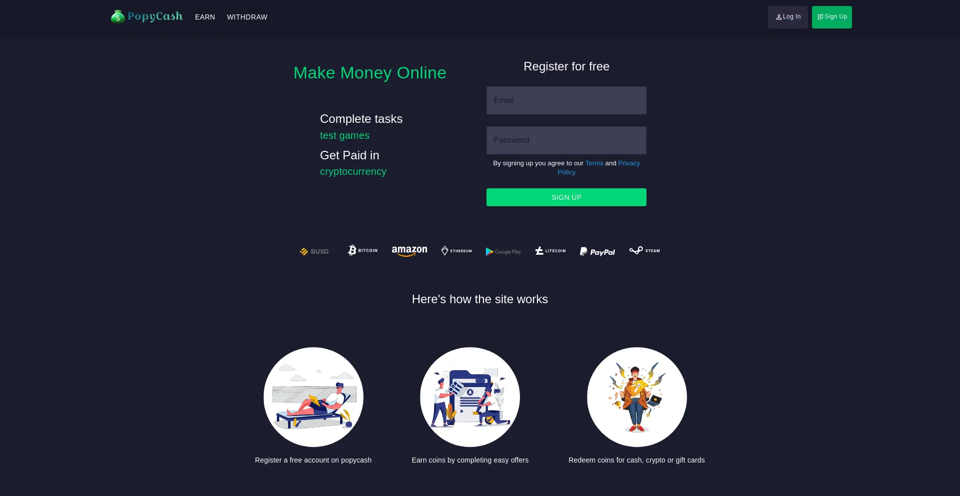 Website screenshot of Popycash.com