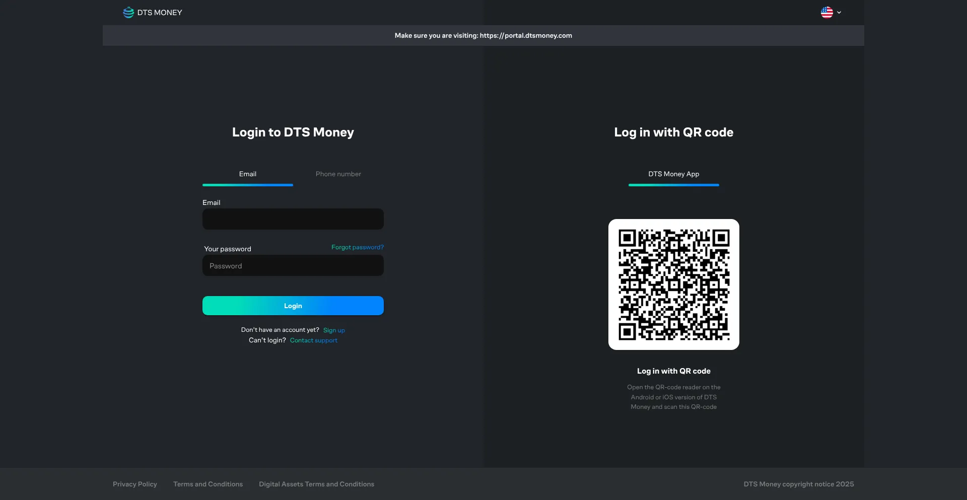 Website screenshot of Portal.dtsmoney.com
