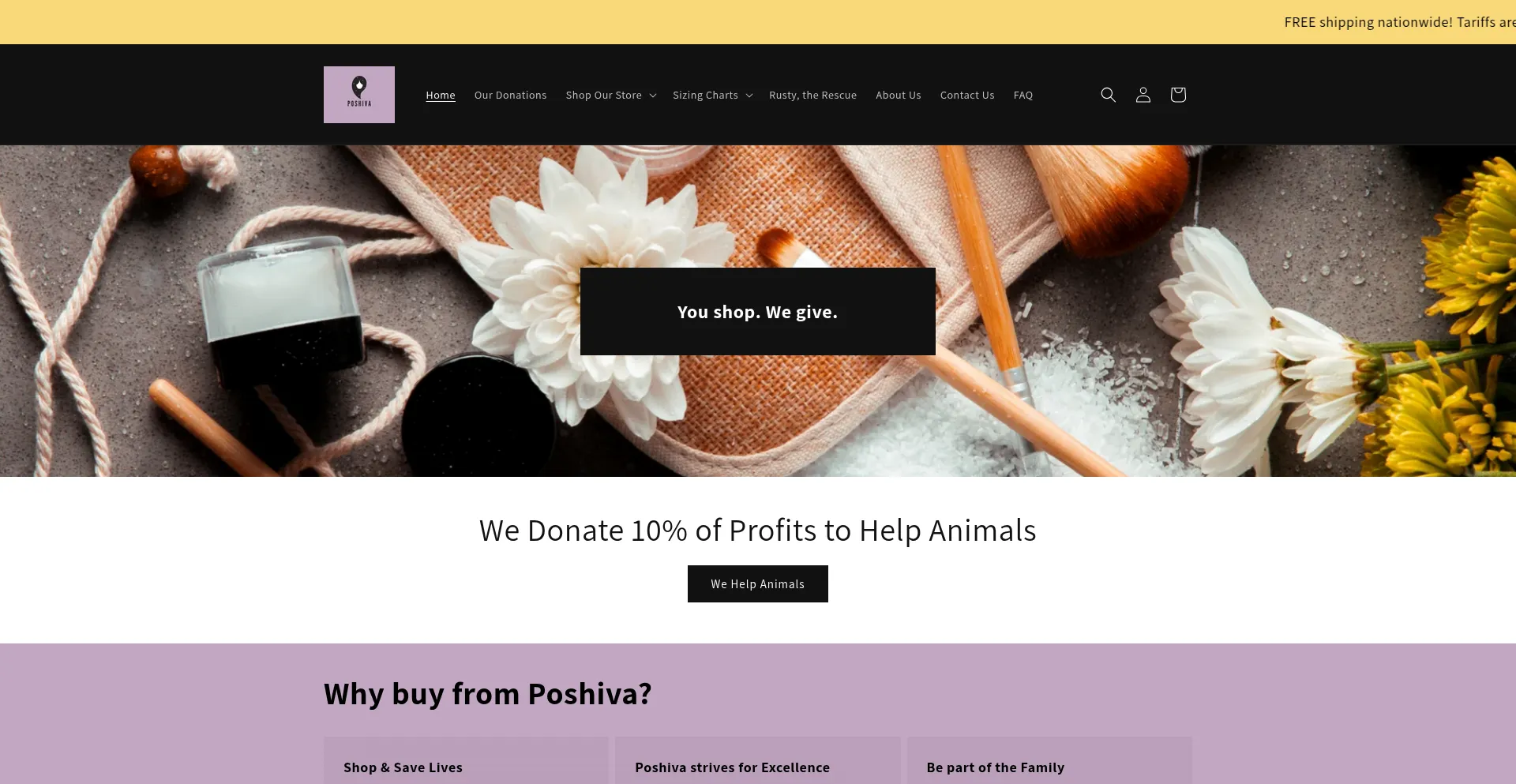 Website screenshot of Poshiva.store