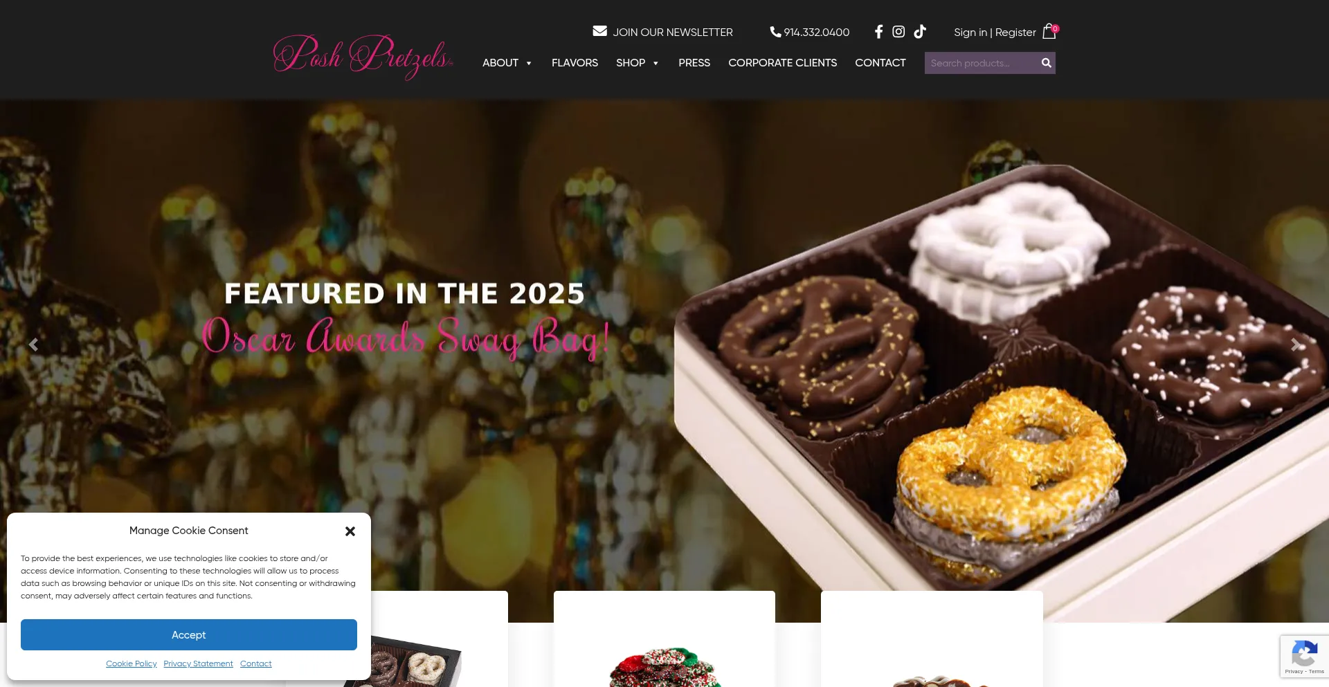 Website screenshot of Poshpretzels.com