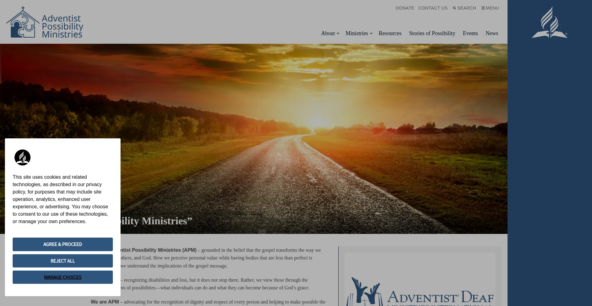 Website screenshot of Possibilityministries.org