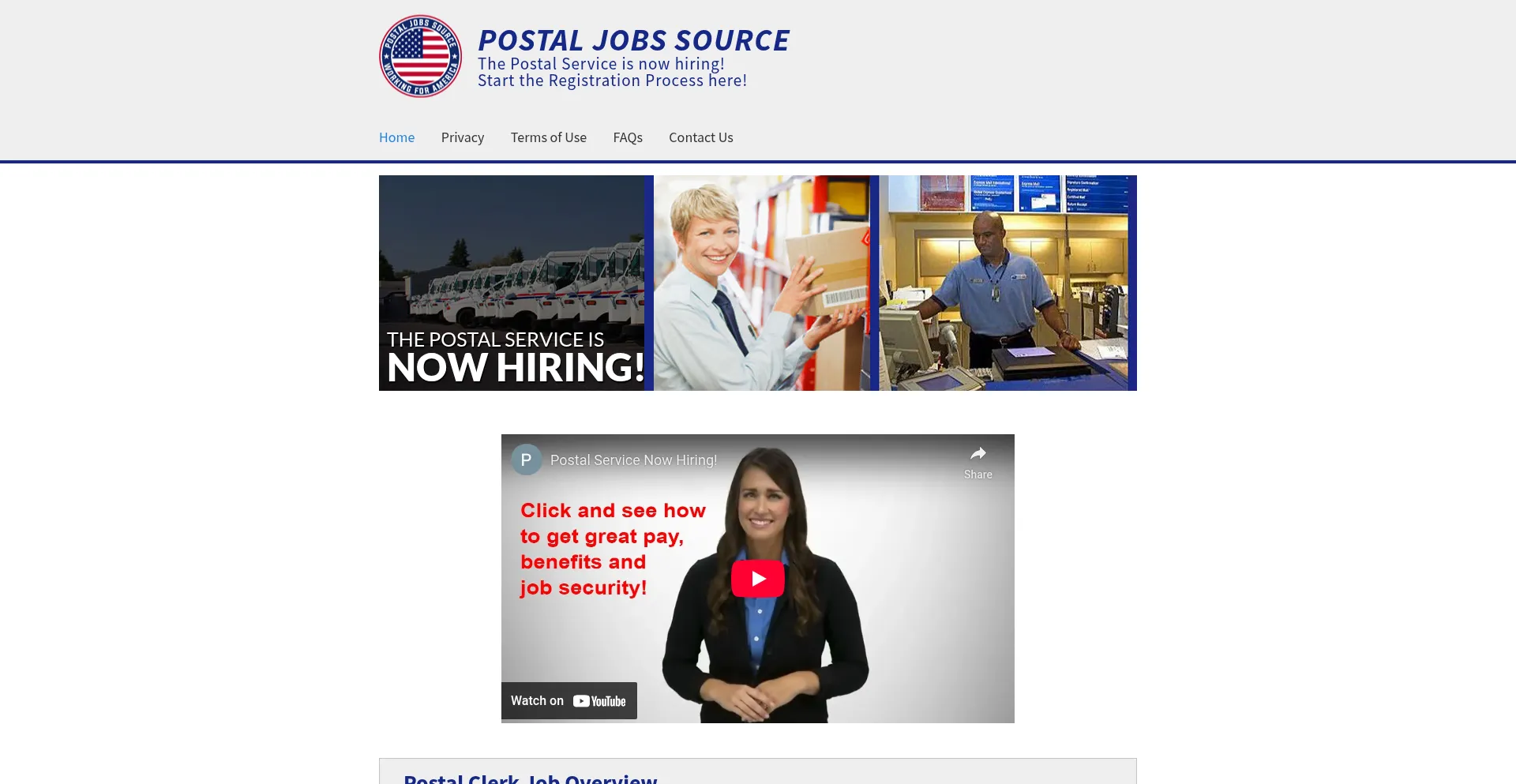 Website screenshot of Postaljobssourcetmp.com