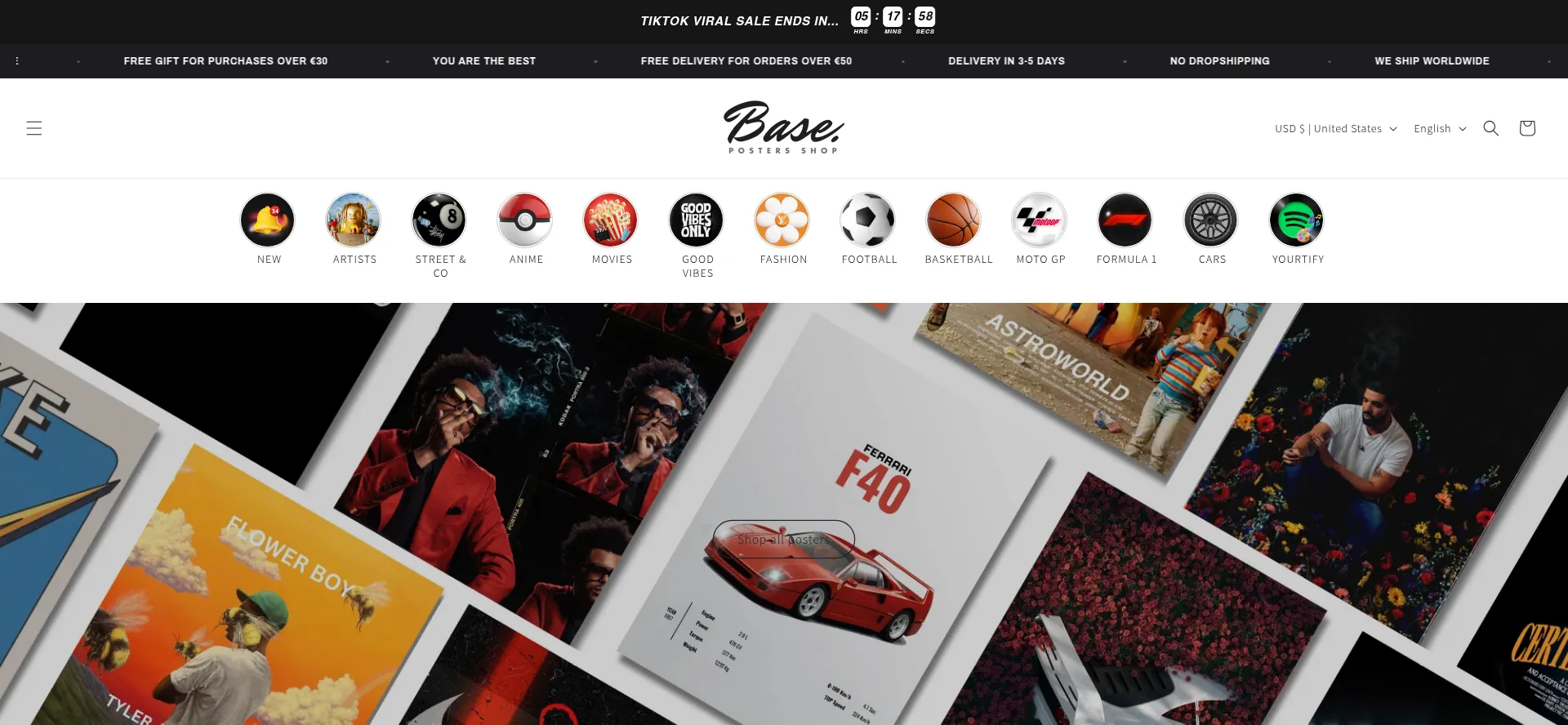 Website screenshot of Postersbase.com