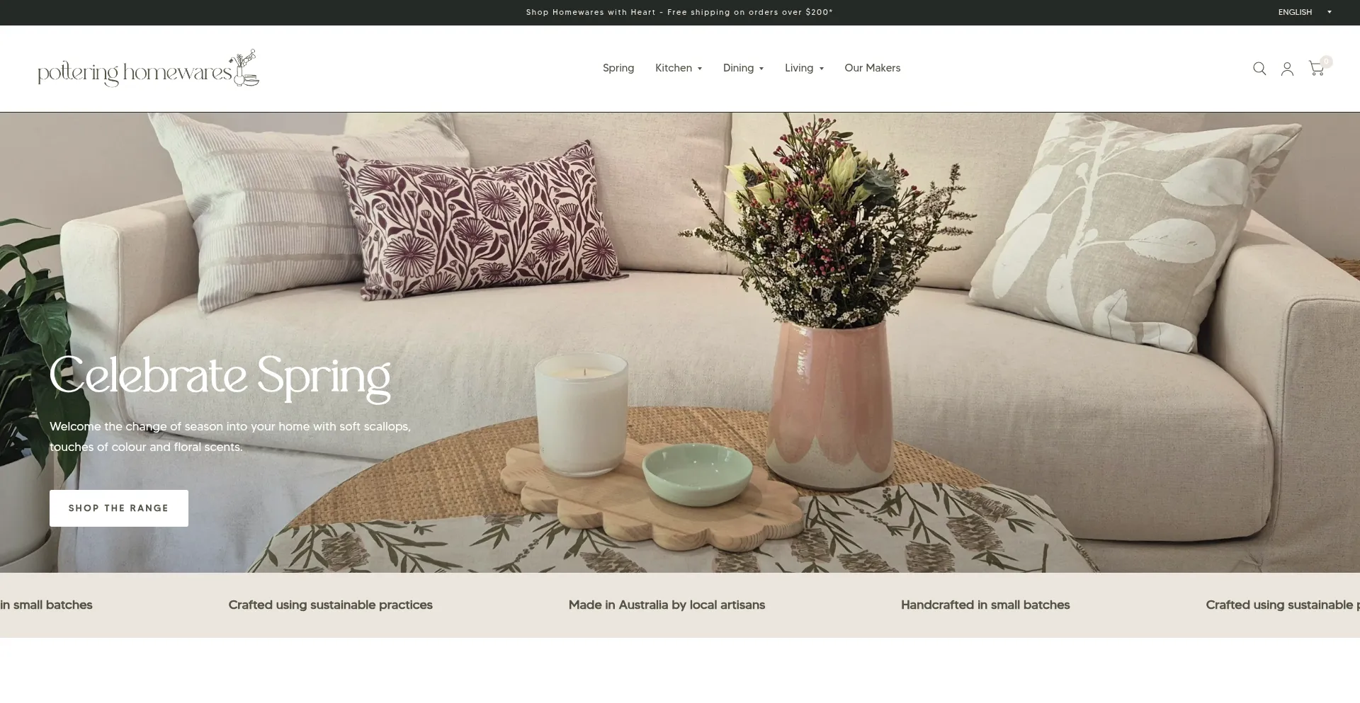 Website screenshot of Pottering.com.au