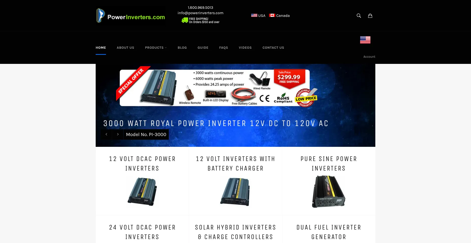 Website screenshot of Powerinverters.com